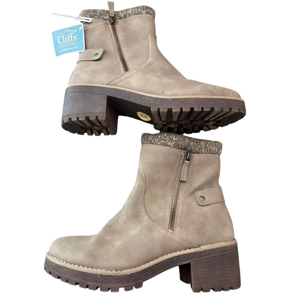 Cliffs by White Mountain Taupe Lug Sole Ankle Boots Women's Size 11 NWOB Comfort
